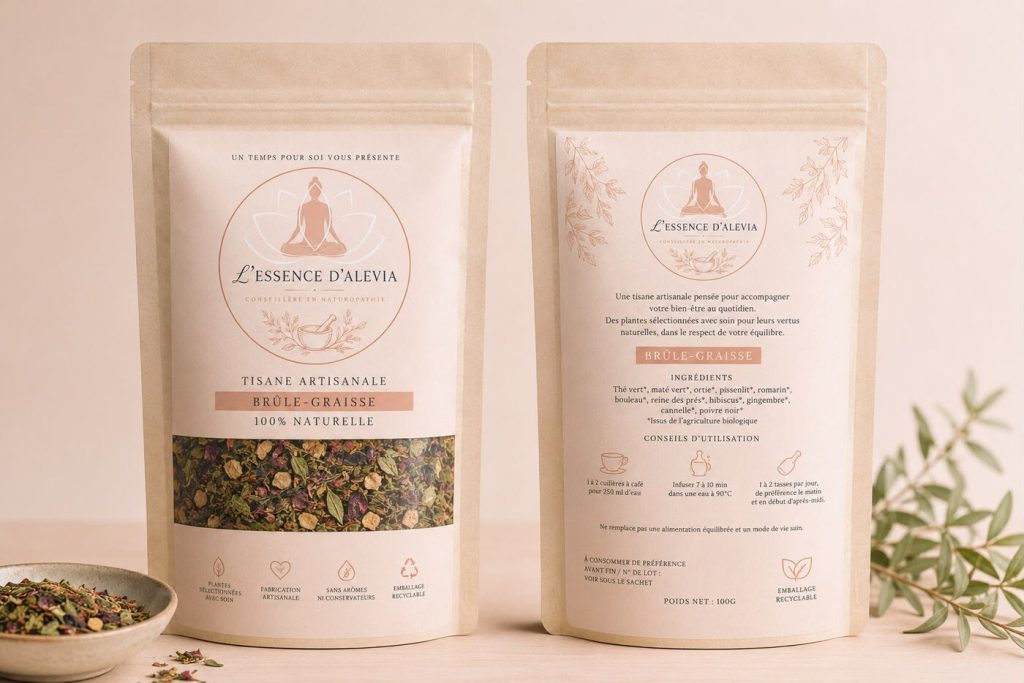 Sachets kraft recto et verso de tisane artisanale
